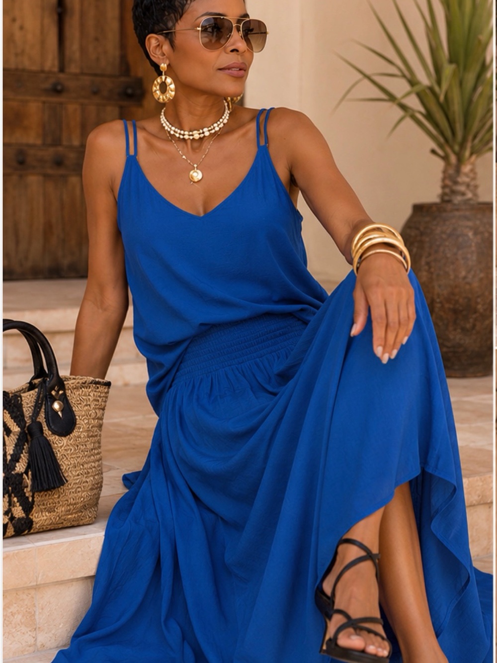 Skirt.Set  Royal Blue Maxi Spaghetti Strap Skirt